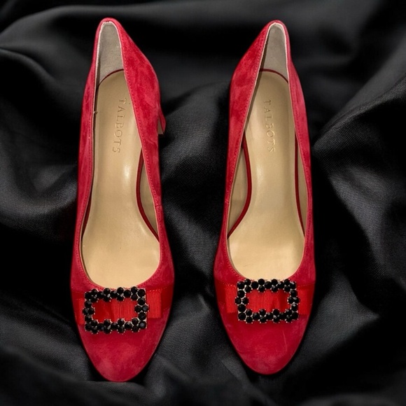 TALBOTS ISADORA JEWEL BOW SUEDE PUMPS Women's 10 M Red P214041160 - Picture 10 of 11